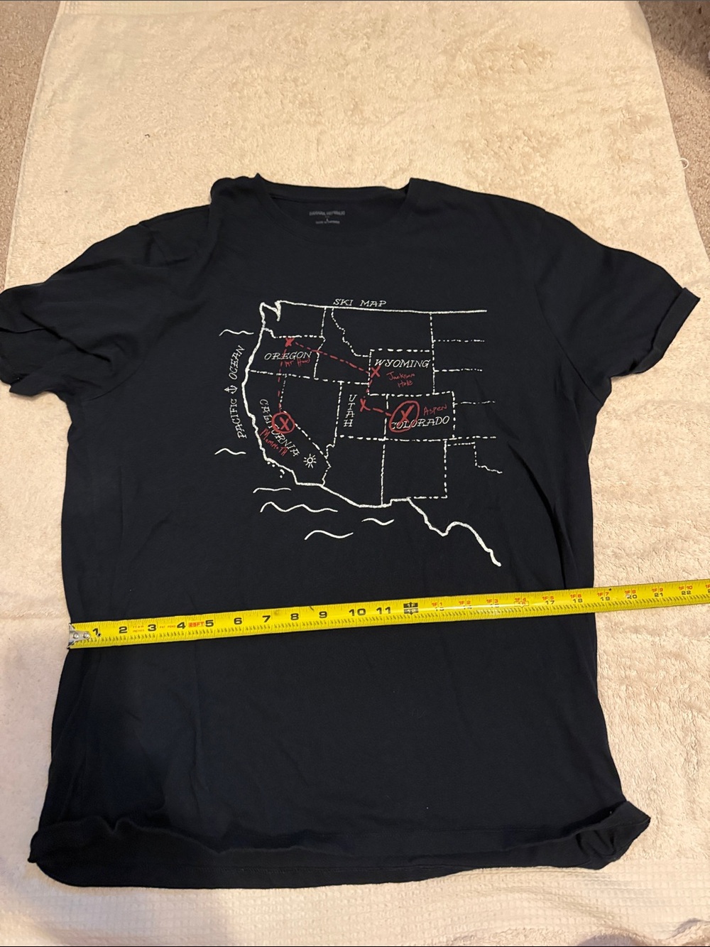 Banana Republic Black Short Sleeve Tee with White and Red Ski Map Graphic - Picture 5 of 6
